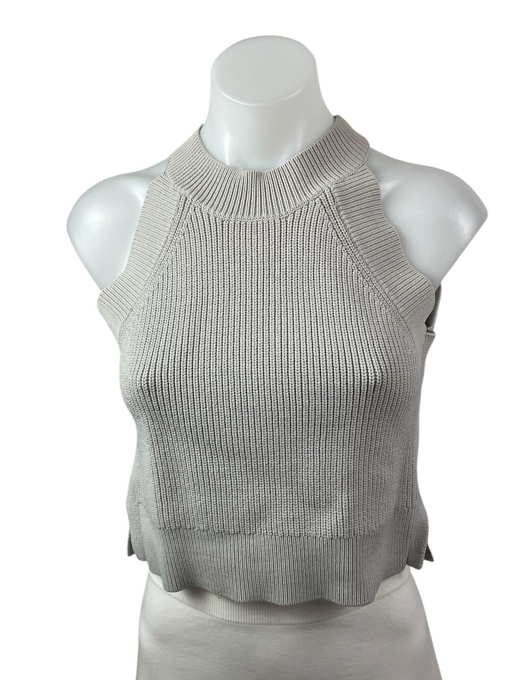 Aritzia Wilfred Women's Gray Ribbed Knit High Neck Sleeveless Crop Top Size M